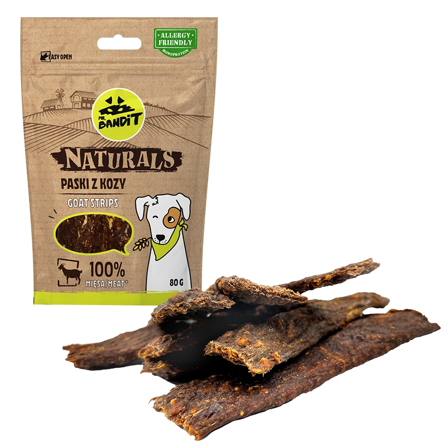 Mr. Bandit Naturals Paski z kozy 80g- monoproteinowe smakołyki dla psa