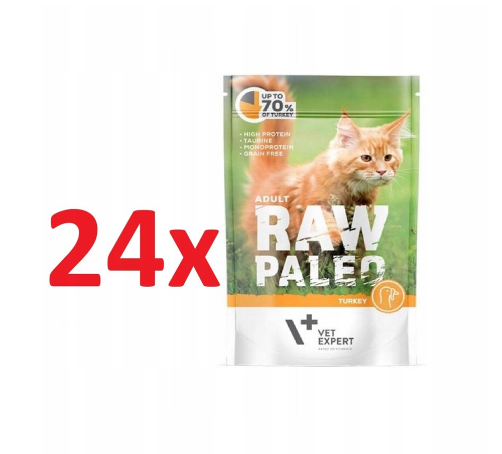 Raw Paleo karma mokra dla kota dorosłego -turkey/indyk - ZESTAW 24x100g