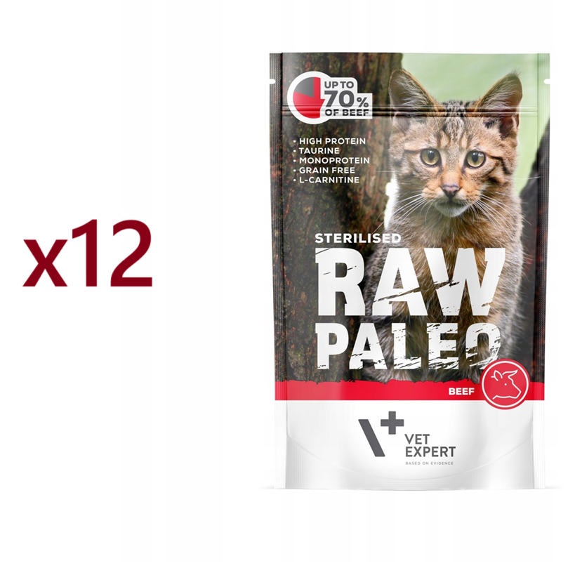 12 X 100 g Raw Paleo karma mokra dla kotów sterylizowanych- wołowina/ BEEF