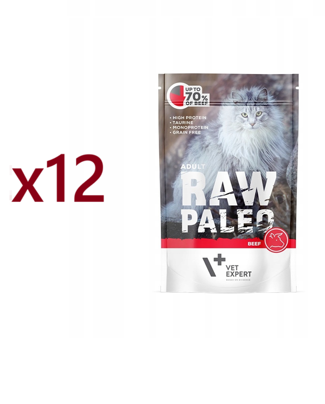 12 szt X 100g- Raw Paleo karma mokra dla kotów ADULT BEEF /wołowina