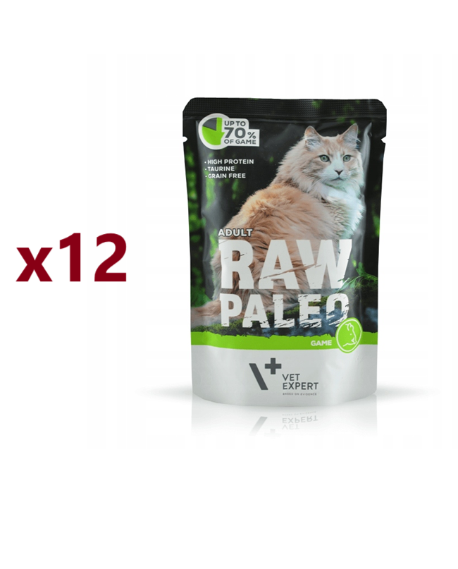 12 szt X 100 g- Raw Paleo karma mokra dla kotów dorosłych-ADULT GAME / dzik