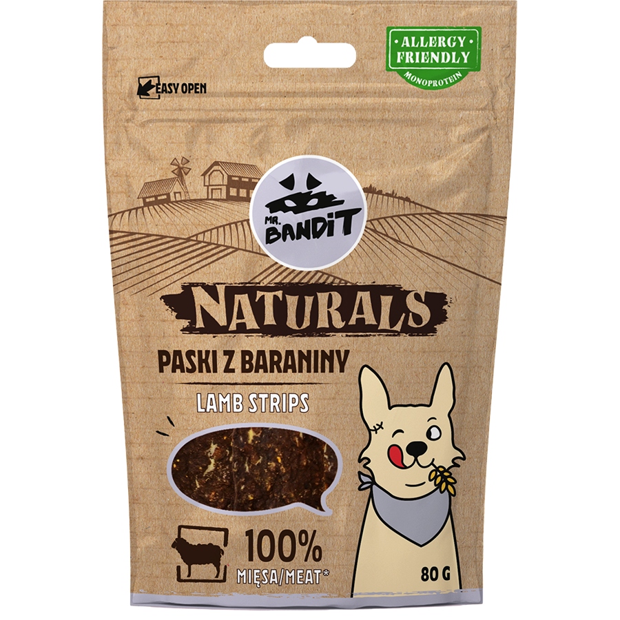 Mr. Bandit Naturals Paski z baraniny/jagnięciny 80g- przysmak bezzbbożowy