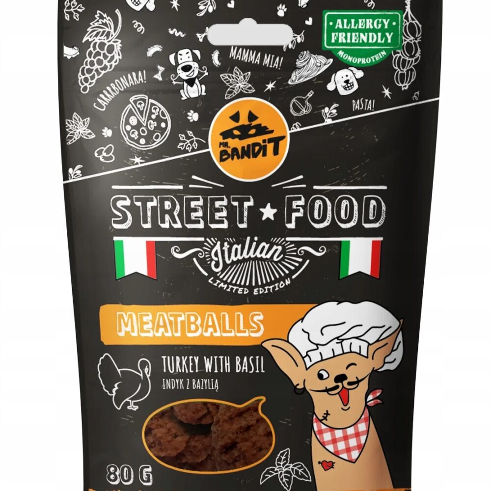 Street Food Meatballs- przysmak naturalny dla psa- indyk z bazylią- 80 g