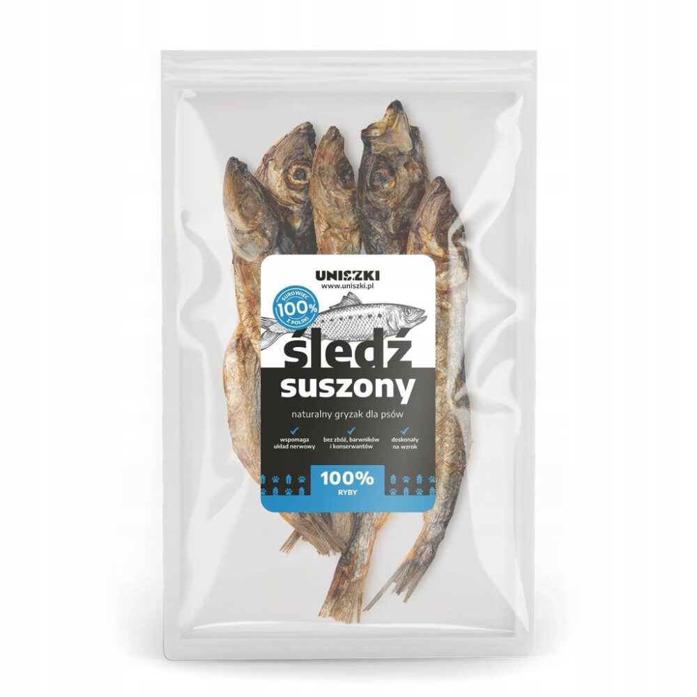 UNISZKI Śledź suszony 50 g- naturalny gryzak dla psów,dla lśniącej sierści