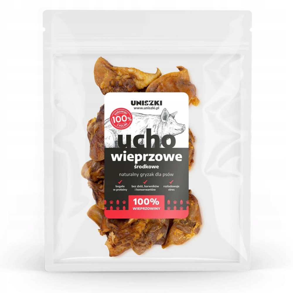 UNISZKI- POLSKI PROCUCENT-przysmak suszony-Ucho wieprzowe środkowe 500g