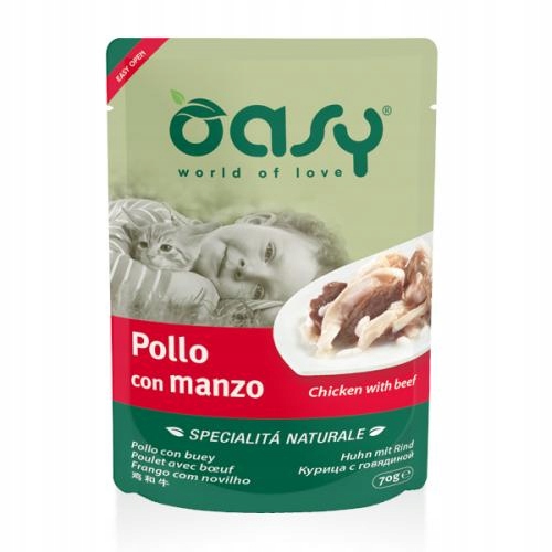 OASY NATURAL MOKRA KARMA DLA KOTA KURCZAK Z WOŁOWINĄ SASZETKA 70g