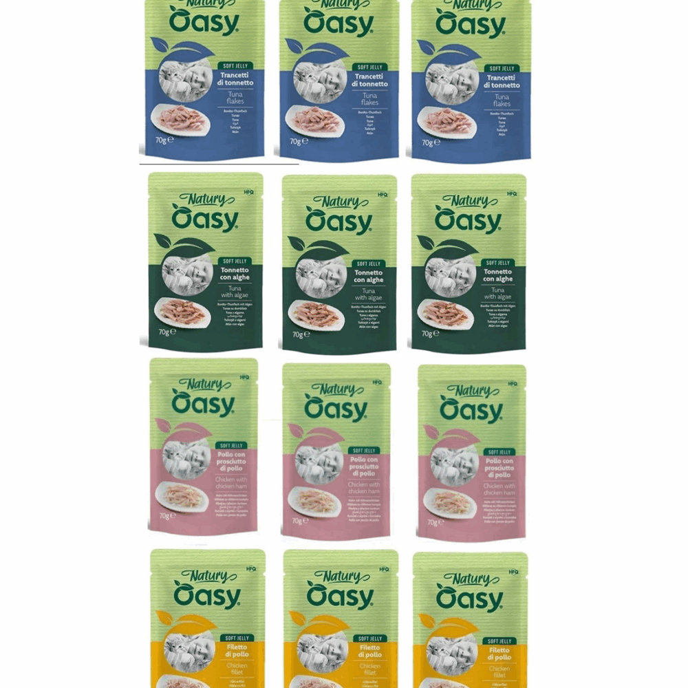 OASY KOT NATURY - TUŃCZYK, KURCZAK, KURCZAK Z SZYNKĄ 12 x70G