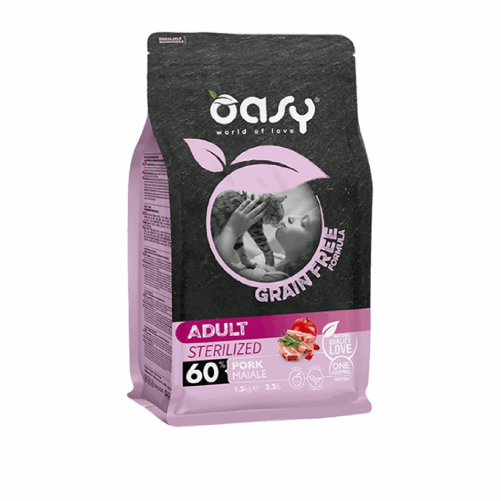 Oasy Cat Grain Free Adult Sterilized Pork- 1,5kg