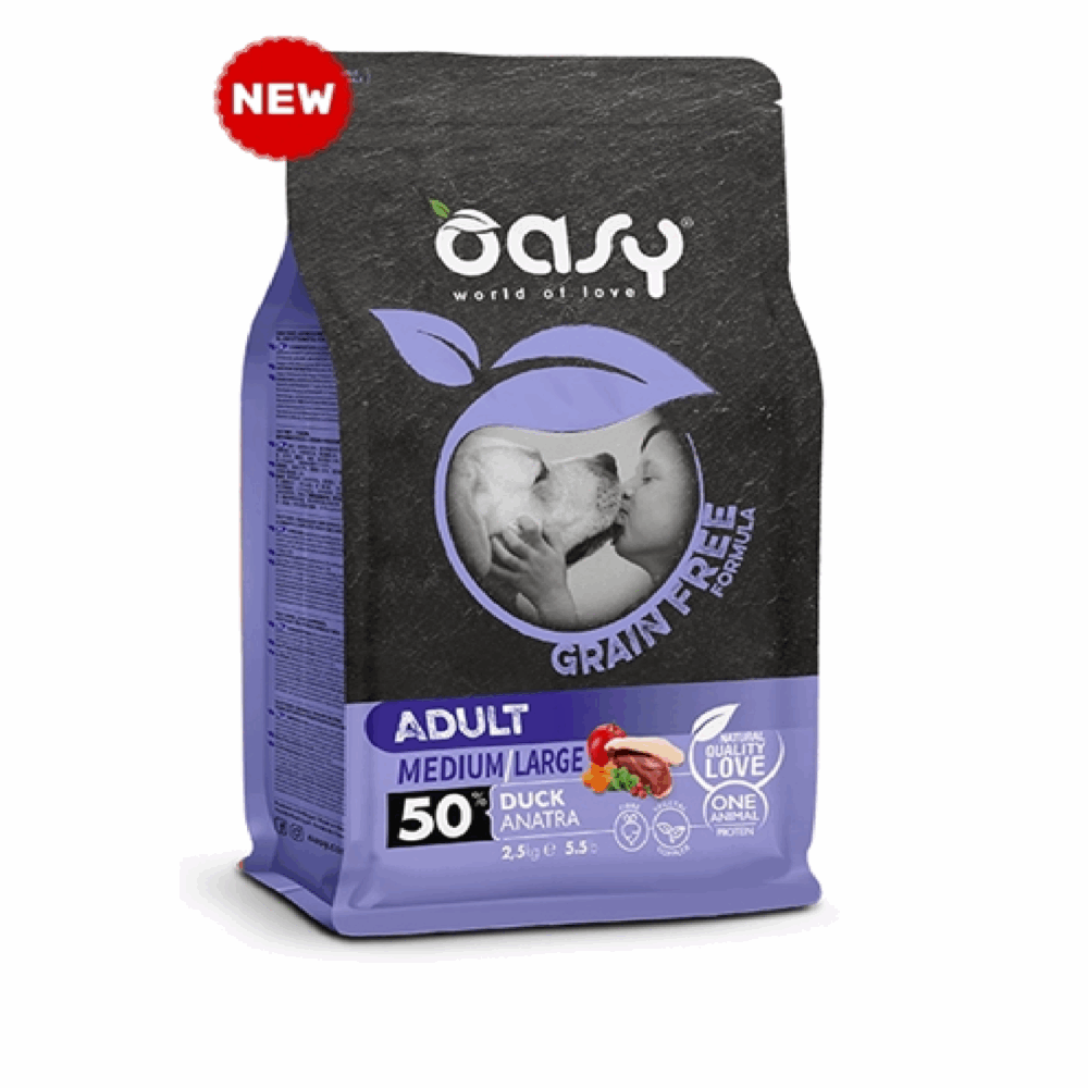 OASY GRAIN FREE Adult MEDIUM/LARGE -Kaczka bez zbóż i kurczaka-12 kg