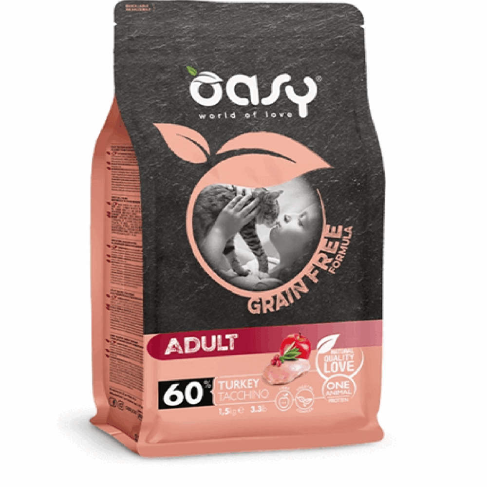 Oasy Dry Cat Grain Free Adult indyk sucha karma dla kota 1,5kg