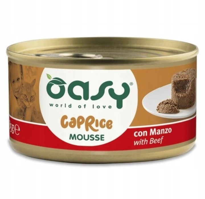 OASY CAPRICE MOUSSE-Mokra karma dla kota -WOŁOWINA- Bezzbożowa- puszka 85g
