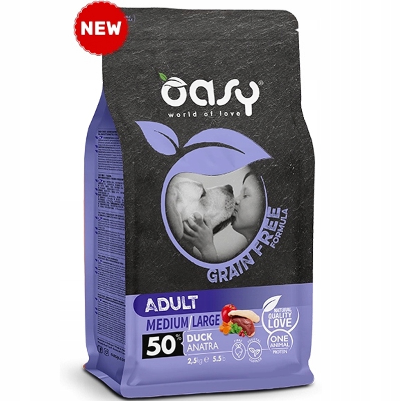 Oasy Dog Grain Free-sucha karma bez zboza i kurczaka -AdultM/L Kaczka 2,5kg