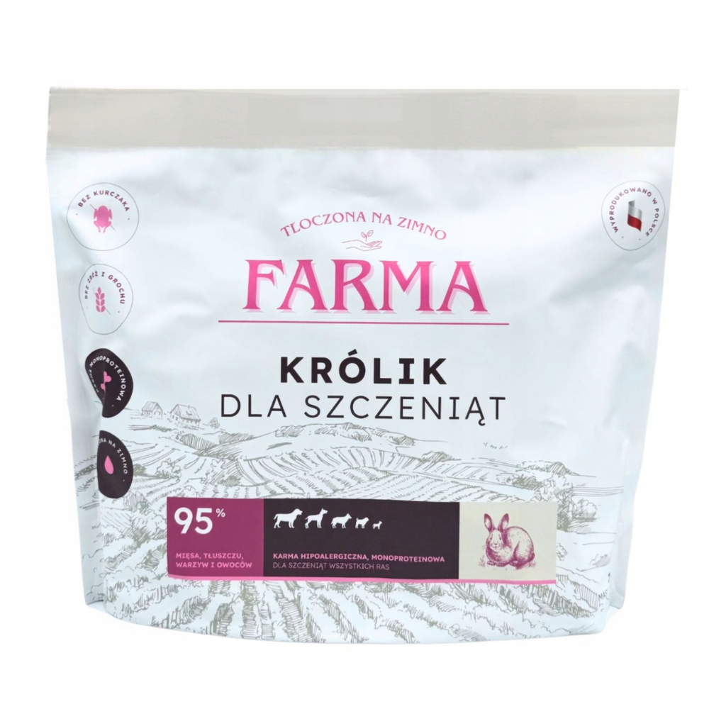 Farma Karma dla SZCZENIĄT Królik Hipoalergiczna 2kg - Tłoczona na Zimno