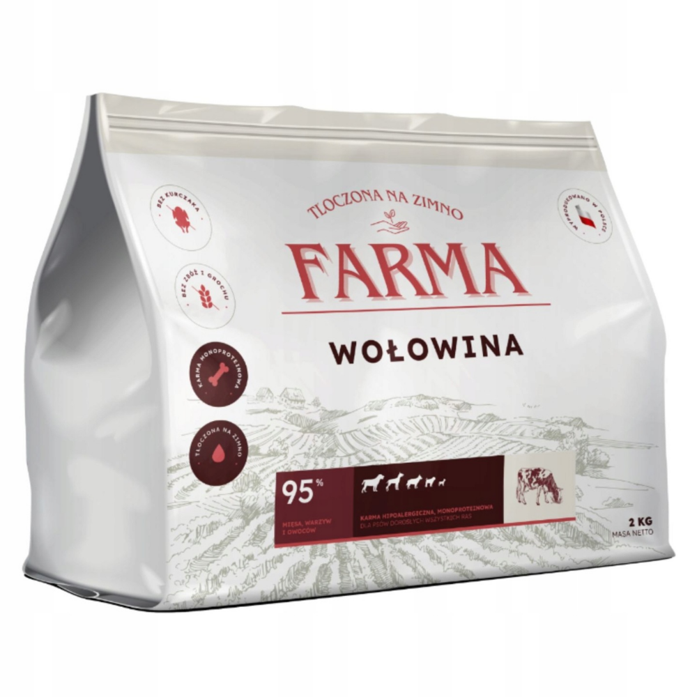 Farma Sucha Karma z Wołowiną Hipoalergiczna Tłoczona na Zimno 2kg