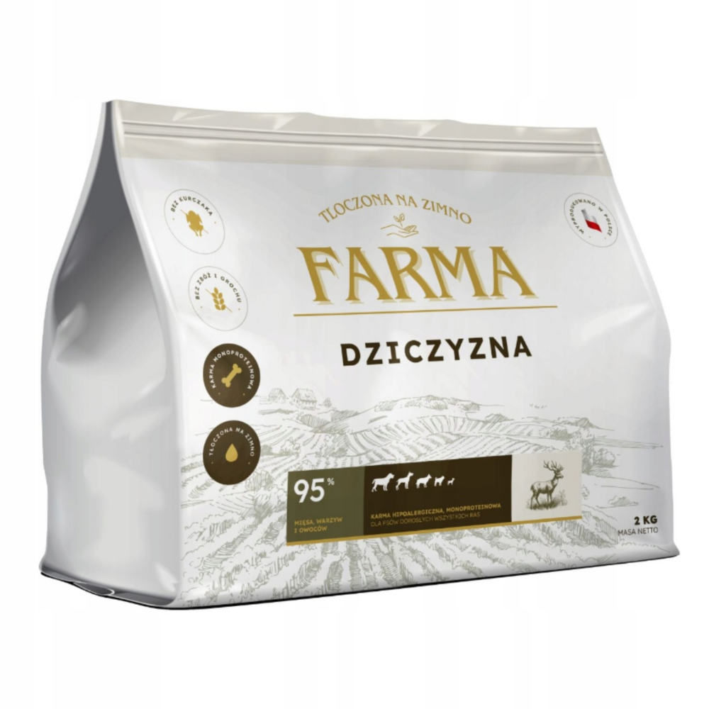 Farma Sucha Karma z Dziczyzną Hipoalergiczna Tłoczona na Zimno 2kg