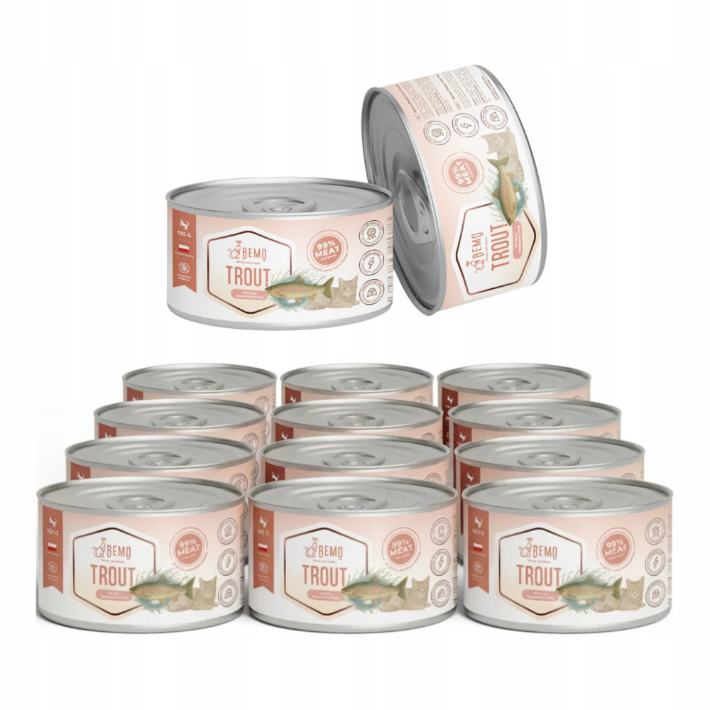 BEMO Karma mokra dla kota pstrąg,CAT TROUT hipoalergiczna-puszka 12x185 g