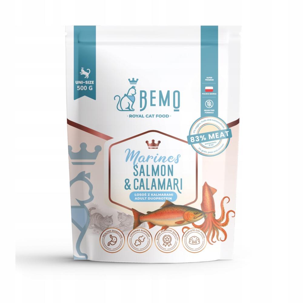 BEMO- karma sucha dla kota z łososiem i kalmarami - 0,5 kg