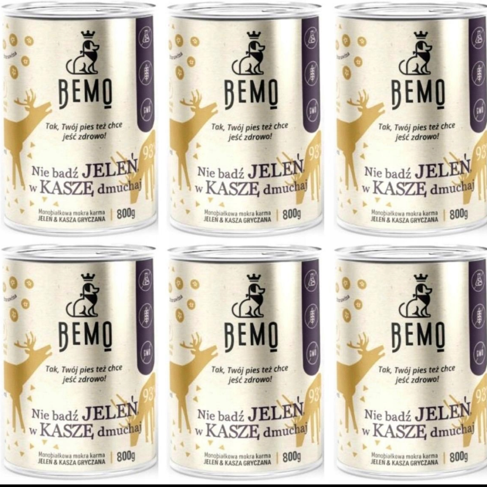 BEMO karma mokra dla psa, monobiałkowa JELEŃ, puszka 6 X 800g