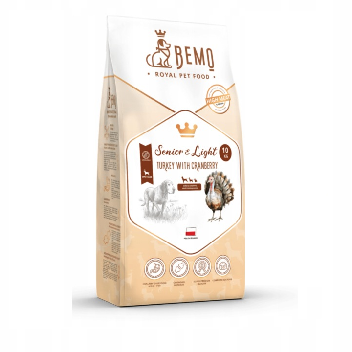 BEMO Senior & Light - sucha karma dla psa z indykiem i żurawiną- 10 kg