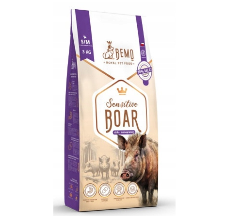 BEMO - Sensitive - karma sucha dla psów dorosłych - Dzik - S/M - 3kg Boar