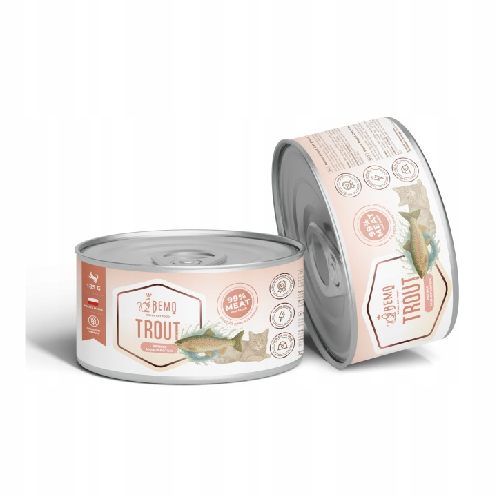 BEMO Karma mokra dla kota pstrąg CAT TROUT, hipoalergiczna puszka 185 g