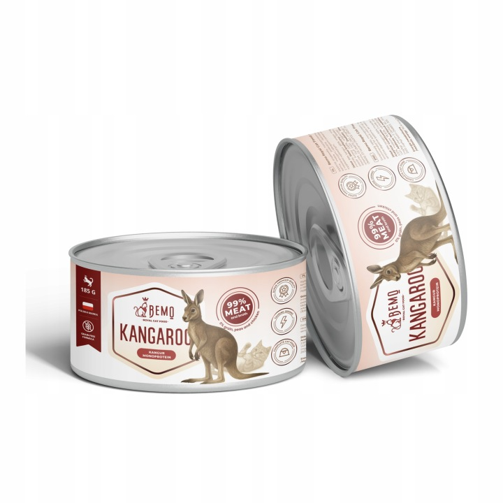 BEMO Karma mokra dla kota, kangur CAT KANGAROO, hipoalergiczna-puszka 185 g