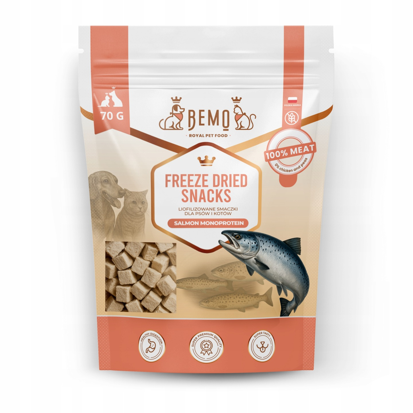 Smaczki Liofizowane BEMO FREEZE DRIED 70g Łosoś - dla psów i kotów
