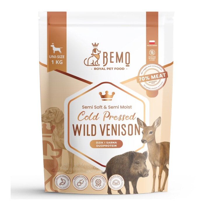 BEMO Karma półwilgotna, tłoczona na zimno dla psa - DZICZYZNA - 1 kg