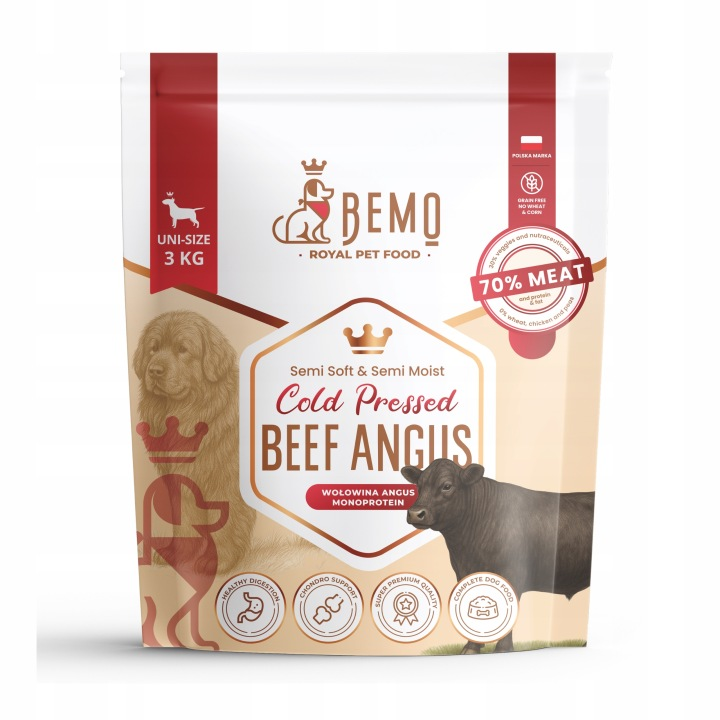 BEMO Karma półwilgotna, tłoczona na zimno BEEF ANGUS, wołowina - 3 kg