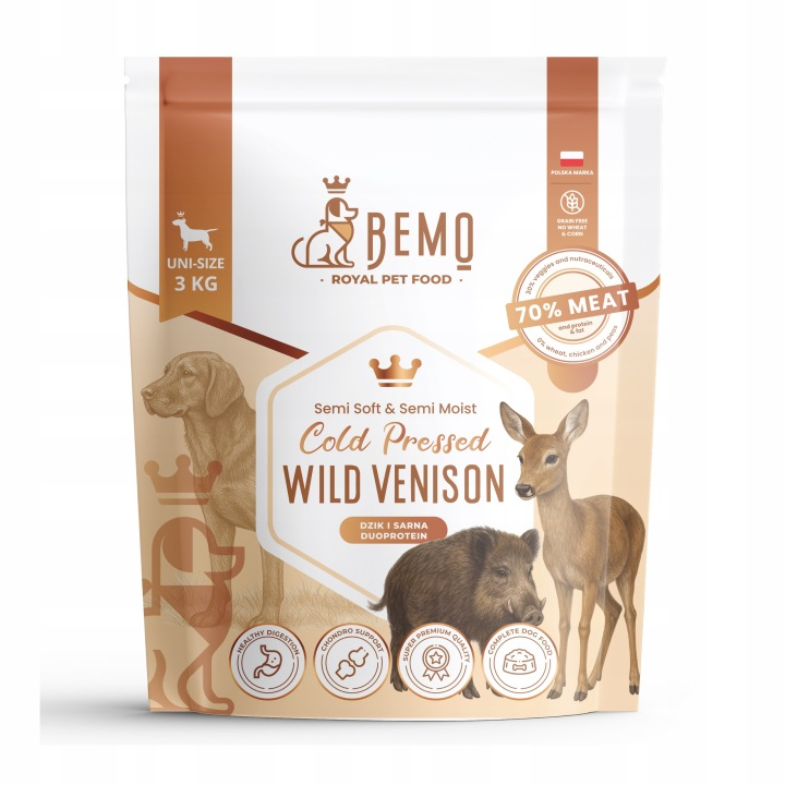 BEMO Karma półwilgotna, tłoczona na zimno, dla psa - DZICZYZNA- 3 kg