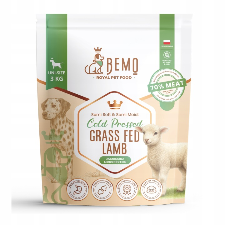 BEMO Karma półwilgotna, tłoczona na zimno, dla psa - JAGNIĘCINA -3 kg