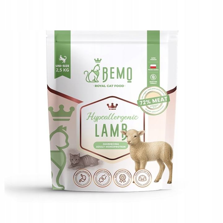 Bemo Sucha Karma dla Kota Hypoallergenic Jagnięcina - Bezzbożowa- 2,5kg