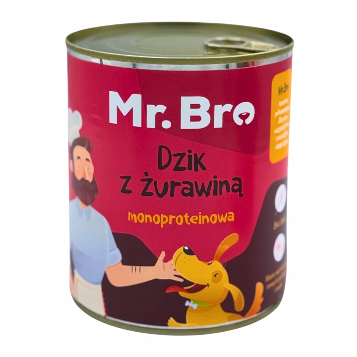 Mr. Bro karma mokra dla psa MONOPROTEINOWA- dzik (94%) z żurawiną, -800g