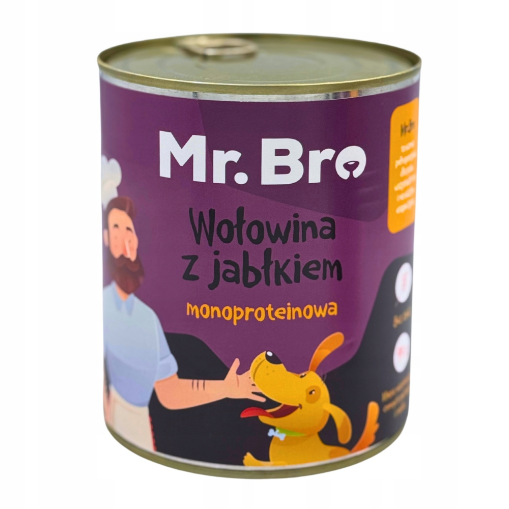 Mr. Bro karma mokra dla psa MONOPROTEINOWA- wołowina (94%) z jabłkiem- 800g